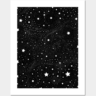 Stars & Space, Black and White Pattern Posters and Art